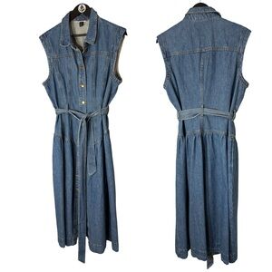 Sleeveless Denim Midi Dress with Belt